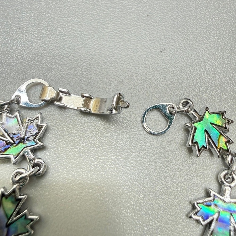 Maple Leaf Abalone Shell Necklace and Bracelet Set 18" & 7.25" - Picture 9 of 11